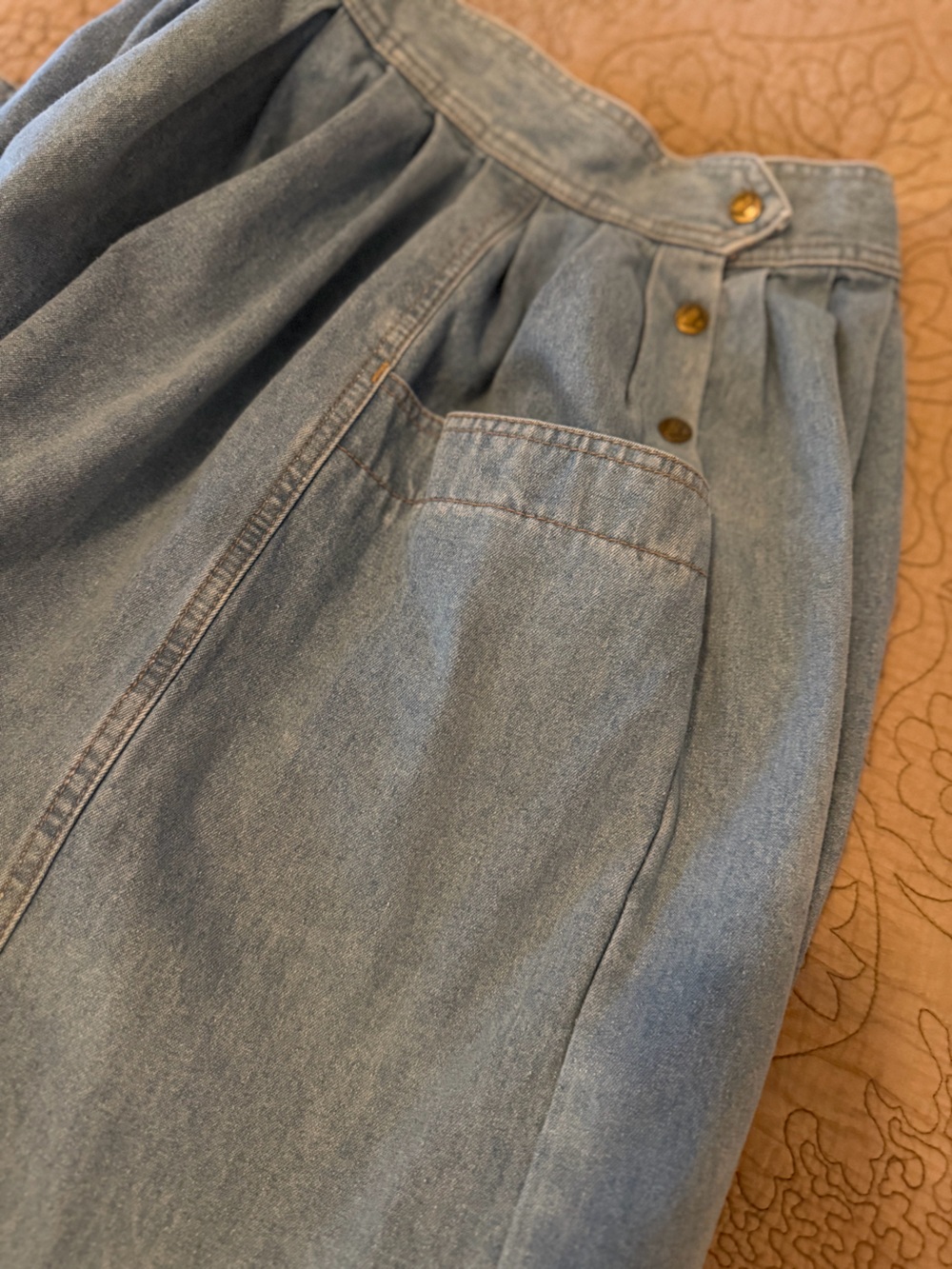 VTG 80s 90s LizWear Denim High Waist Full Pleated Skirt Cottagecore Prairie, M - Picture 9 of 15